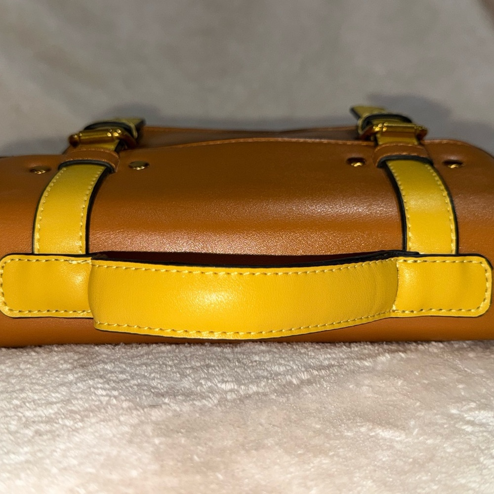 Vintage Banned Retro Mini Messenger Handbag Satchel Toffee & Sunshine Yellow EUC - Picture 7 of 15